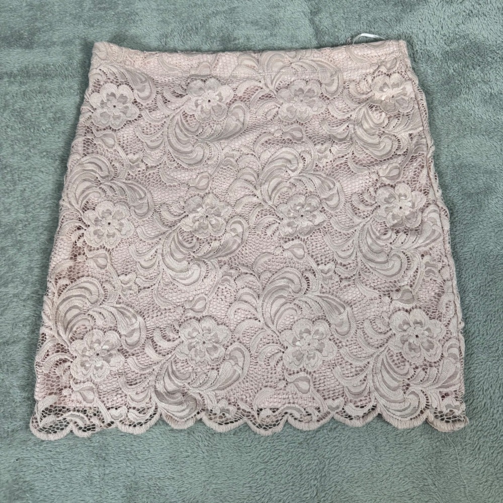 Ambiance Floral Lace Mini Skirt Womens XL Pink Floral Scalloped‎ Hem Bodycon